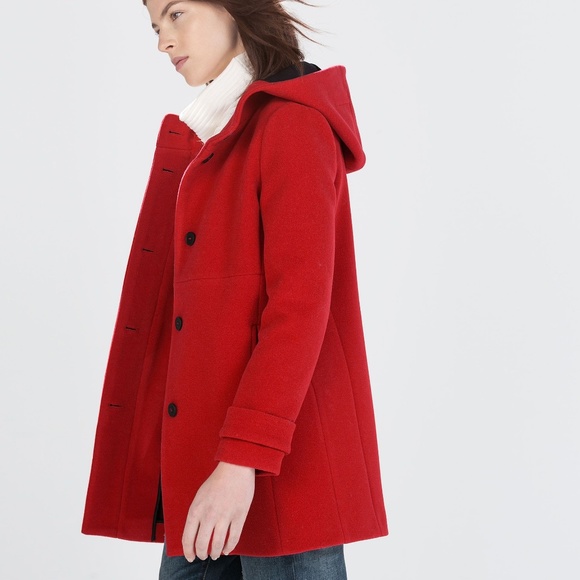 ZARA Basic Red Wool Duffle Hooded Coat_size XS - Picture 4 of 9